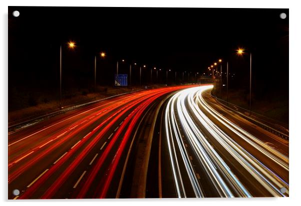 light trails m1 motorway nottinghamshire Acrylic by mark lindsay