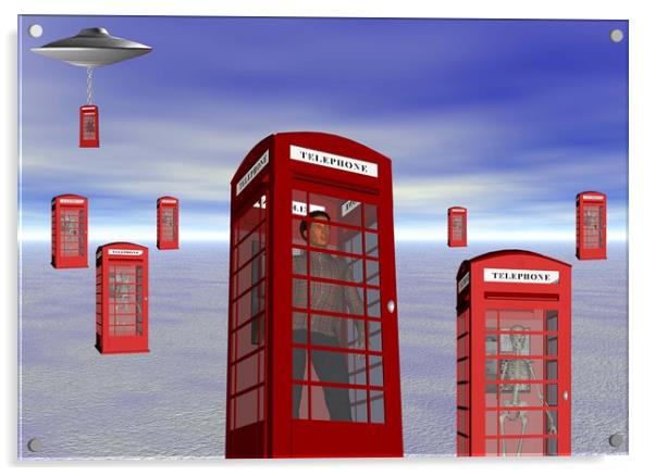 Alien London Phone Box Abduction Acrylic by Matthew Lacey
