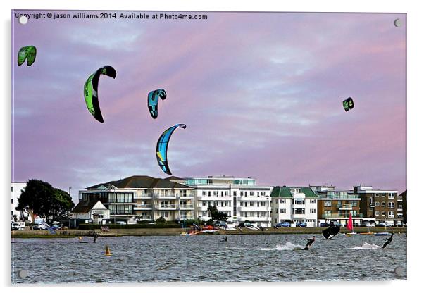 Kite Surfers at Poole Harbour Acrylic by Jason Williams