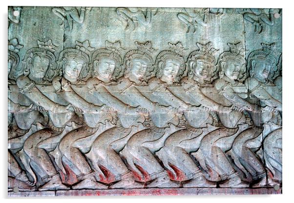 Bas-relief Sculpture, Angkor Wat, Cambodia Acrylic by Geoffrey Higges