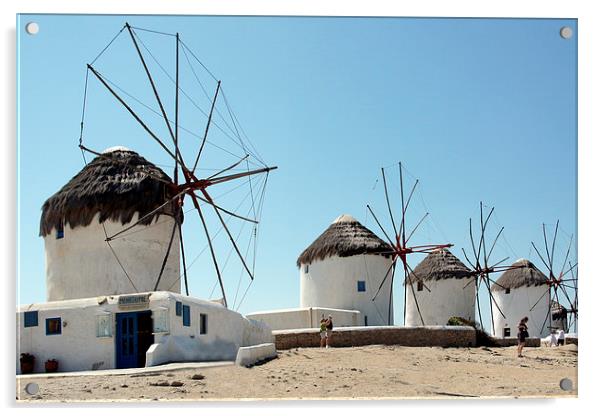 Traditional Windmills, Mykonos, Greek Islands Acrylic by Geoffrey Higges