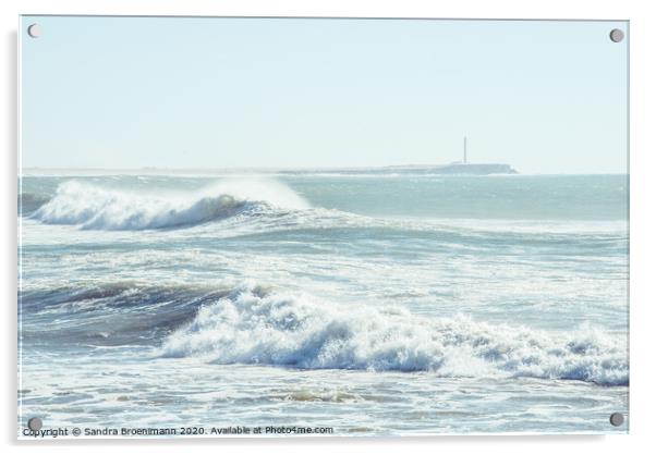 Big waves and a lighthouse Acrylic by Sandra Broenimann