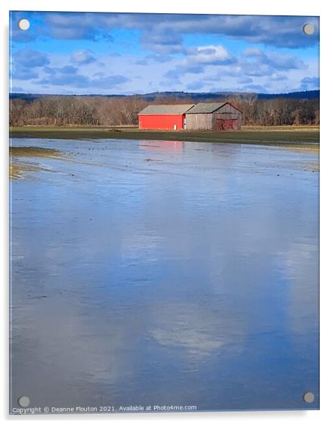 Winter wonderland Red barn and ice pond Acrylic by Deanne Flouton