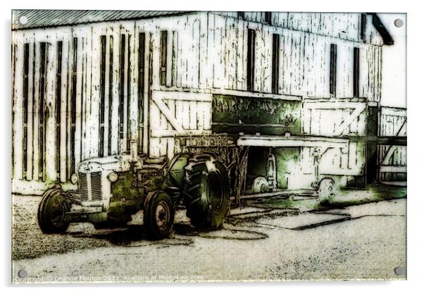 Tobacco Wagon and Barn Sketch Acrylic by Deanne Flouton