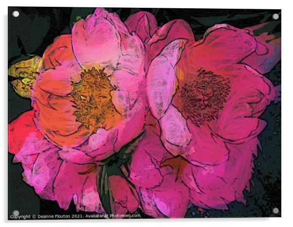 Blossoming Peonies with Artistic Expression Acrylic by Deanne Flouton