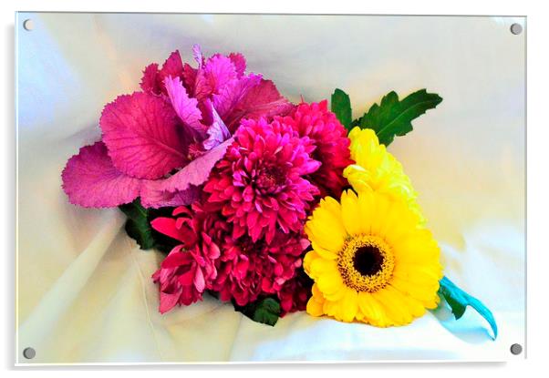 small bouquet of flowers Acrylic by Rhona Ward