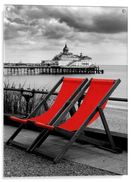 Eastbourne Pier & Deckchairs Acrylic by Andy Huntley