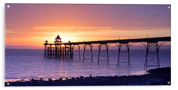 Clevedon Pier Sunset Acrylic by Carolyn Eaton