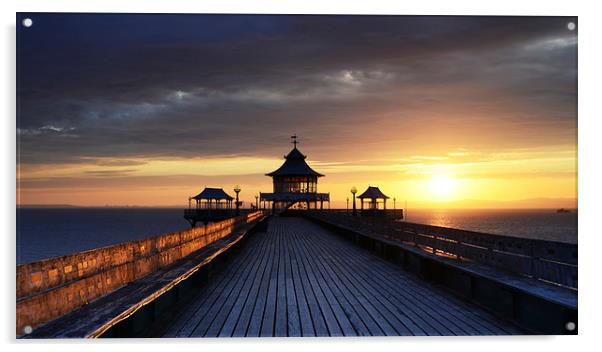 On Clevedon Pier Sunset Acrylic by Carolyn Eaton