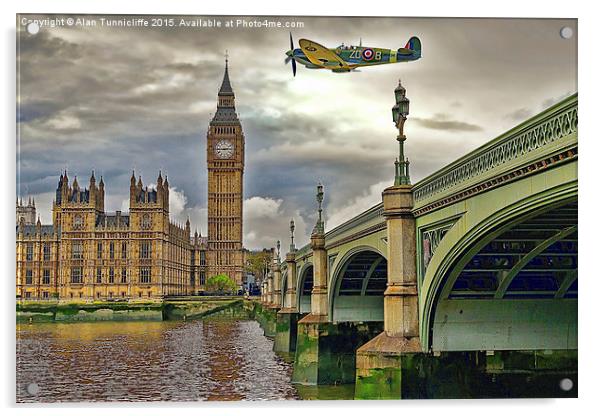 Spitfire over Big Ben  Acrylic by Alan Tunnicliffe