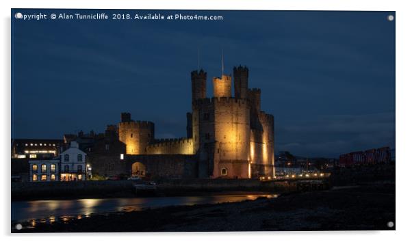 Caernarfon Castle an night Acrylic by Alan Tunnicliffe