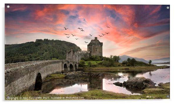 Majestic Eilean Donan Castle at Sunset Acrylic by Alan Tunnicliffe