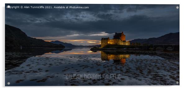 Majestic Sunset at Eilean Donan Castle Acrylic by Alan Tunnicliffe