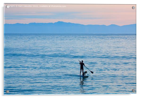 Paddle surfing  Acrylic by Ram Vasudev