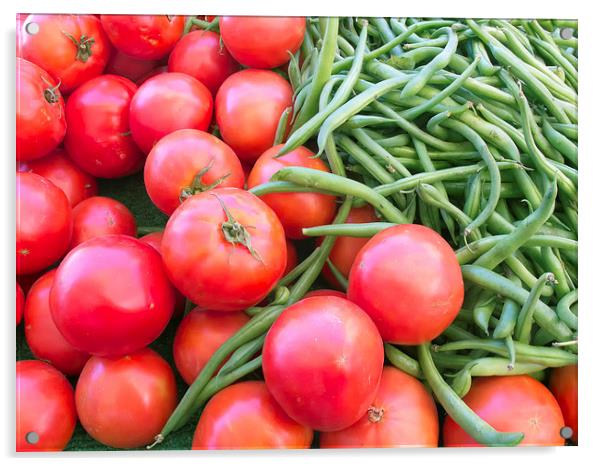 Farm Fresh Tomatoes and Beans Acrylic by Ram Vasudev
