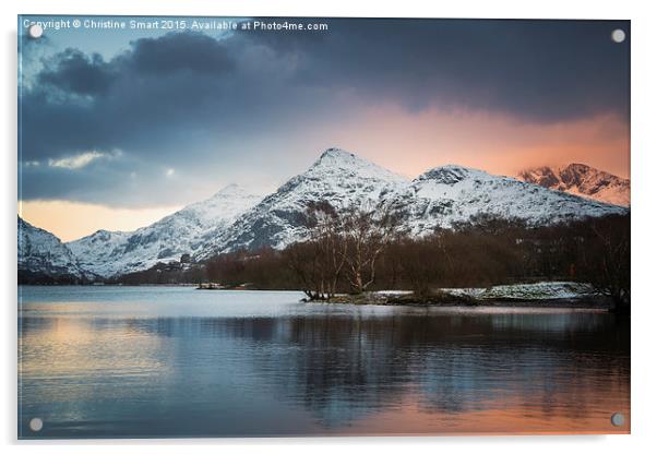  Sunset Mountain Glow - Llyn Padarn Acrylic by Christine Smart