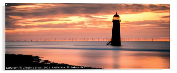 Sunset Colours at Talacre Lighthouse Panorama Acrylic by Christine Smart