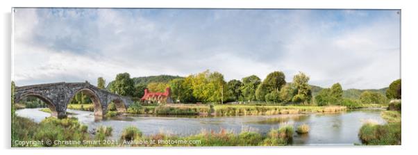 Along the Riverbank - Tu Hwnt I'r Bont, Llanrwst - North Wales Panorama Landscape Acrylic by Christine Smart