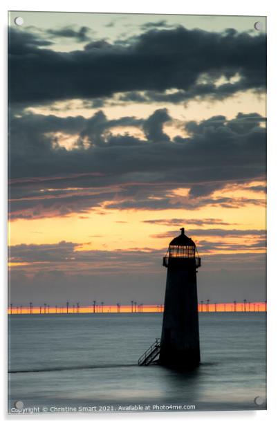 Talacre Lighthouse Silhouette Sunset, Seascape, North Wales Landmark Acrylic by Christine Smart