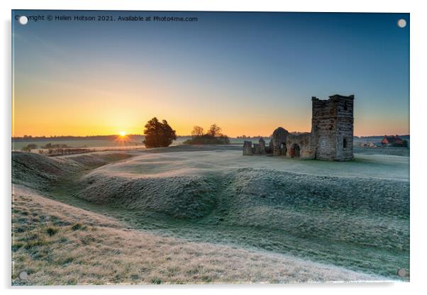 Frosty sunrise over the old church at Knowlton Acrylic by Helen Hotson