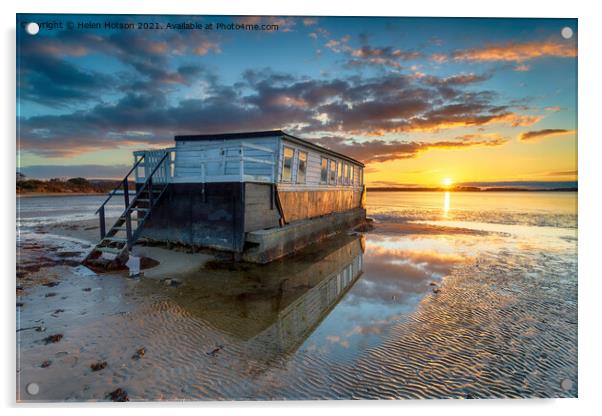 Stunning sunset over an old houseboat moored at Bramble Bush Bay Acrylic by Helen Hotson