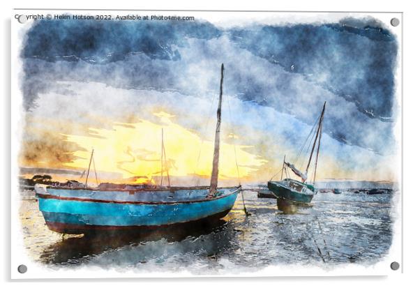 Boats in the Harbor Acrylic by Helen Hotson