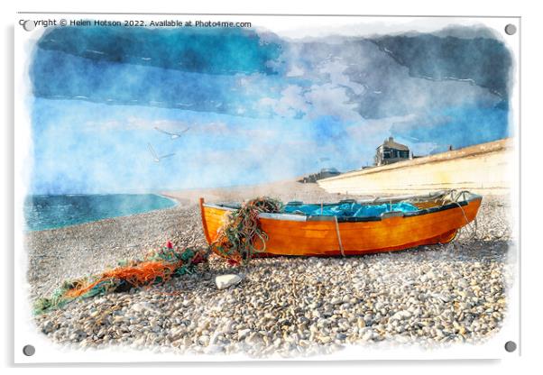 Fishing Boat on Chesil Beach Acrylic by Helen Hotson