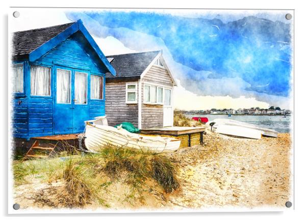Beach Huts and Boats Acrylic by Helen Hotson