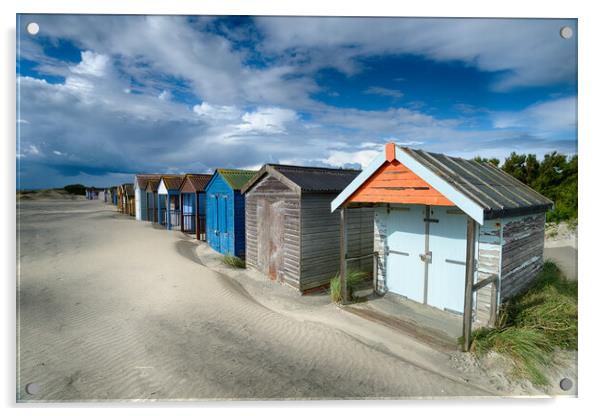 Beach Huts on a Sandy Beach Acrylic by Helen Hotson