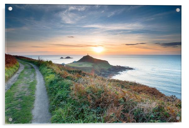 Sunset over Cape Cornwall Acrylic by Helen Hotson