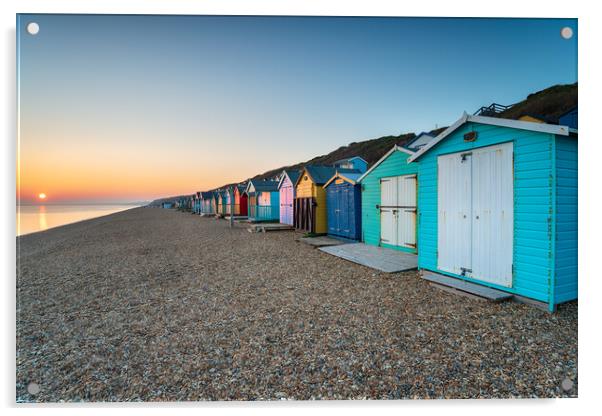 Beach Huts at Milford on Sea Acrylic by Helen Hotson