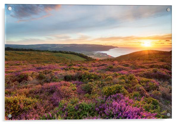 Sunset at Bossington Hill in Somerset Acrylic by Helen Hotson