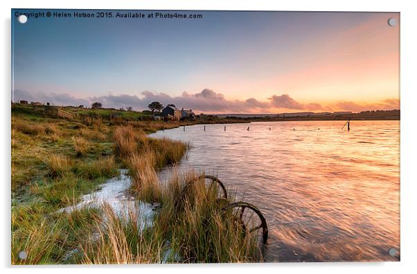 Sunrise at Dozmary Pool Acrylic by Helen Hotson