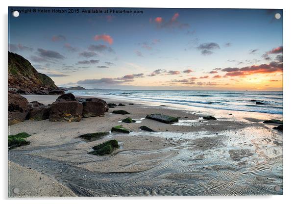 Sunrise at Pentewan on the Cornish Coast Acrylic by Helen Hotson