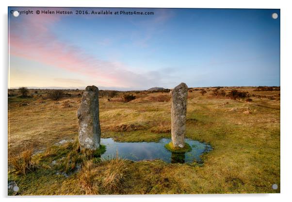 The Pipers Standing Stones on Bodmin Moor in Cornw Acrylic by Helen Hotson