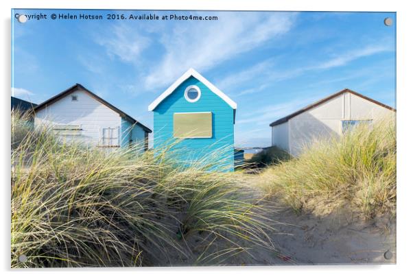 Blue & White Beach Huts Acrylic by Helen Hotson