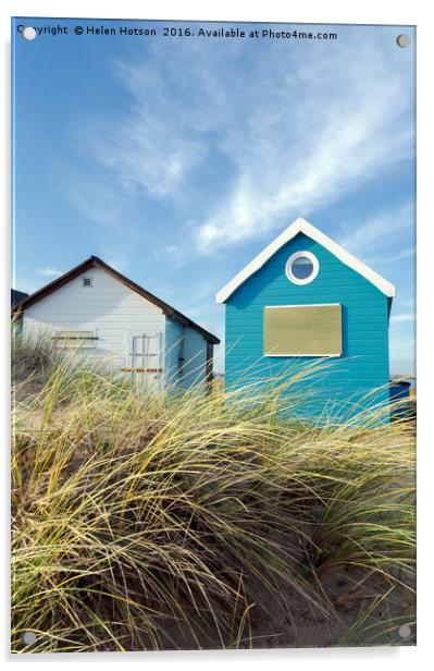 Blue & White Beach Huts Acrylic by Helen Hotson