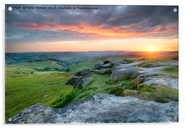 Dramatic Sunset over Higger Tor Acrylic by Helen Hotson