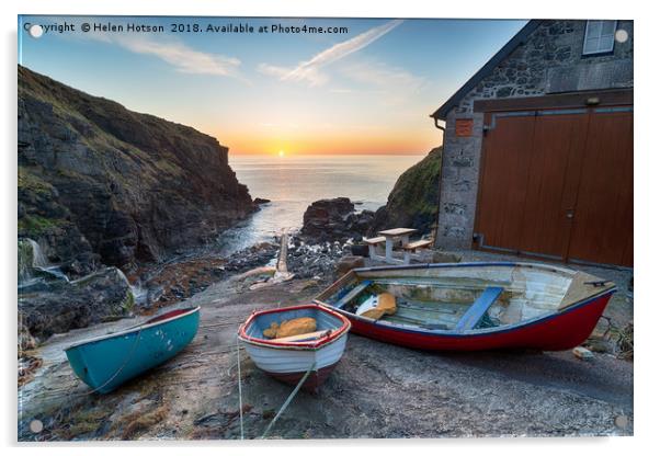 Sunrise at Church Cove in Cornwall Acrylic by Helen Hotson