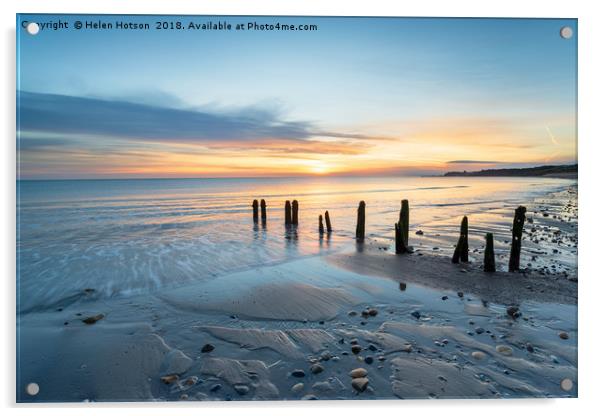 Sunrise at Sandsend Beach in Yorkshire Acrylic by Helen Hotson