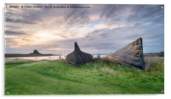 Boathouses at Lindisfarne Acrylic by Helen Hotson