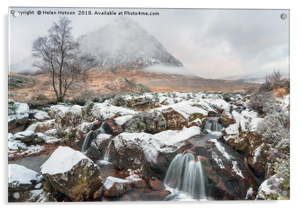 Snow at Buachaille Etive Mor Acrylic by Helen Hotson