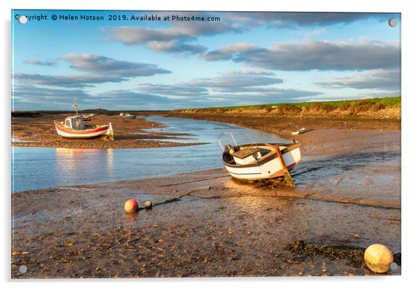 Boats on the river estuary at Burnham Overy Staith Acrylic by Helen Hotson