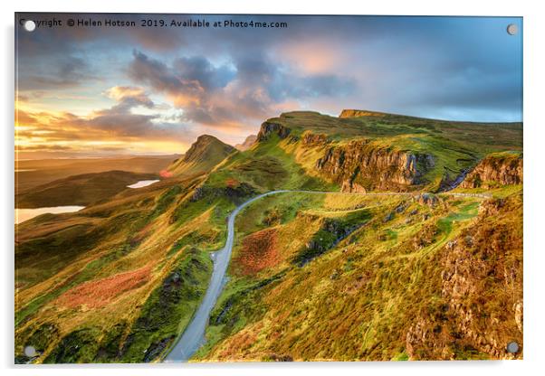 Dramatic sunrise sky over the Quiraing  Acrylic by Helen Hotson