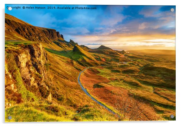 Beautiful sunrise over the Quiraing on the Isle of Acrylic by Helen Hotson