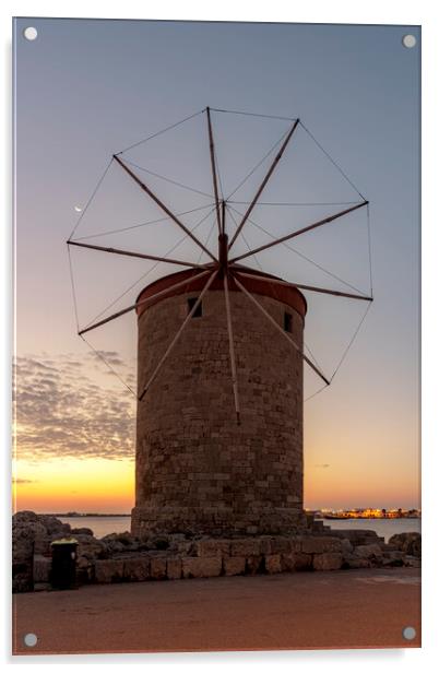 Rhodes Windmill at Sunrise Acrylic by Antony McAulay