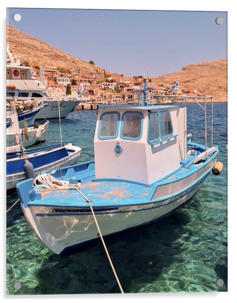 Halki Greek Island Small Boat Acrylic by Antony McAulay