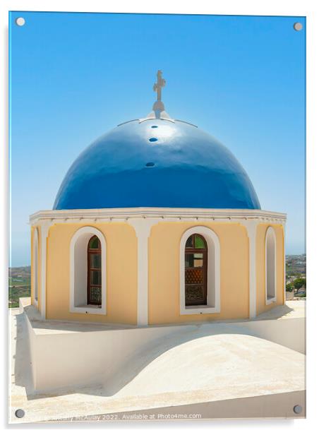 Santorini Blue Domed Church Acrylic by Antony McAulay