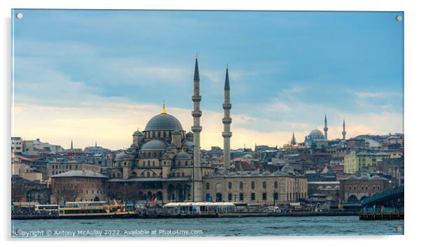 Istanbul Yeni Cami Mosque at Dusk Panorama Acrylic by Antony McAulay
