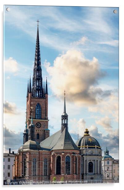 Stockholm Ridderholmen Church with Dramatic Sky Acrylic by Antony McAulay